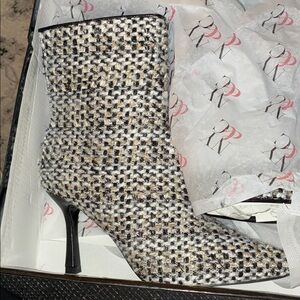 New York & Company Black and Cream Tweed Heeled Boots
